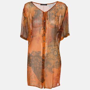 Elena Miro Orange Printed Chiffon Blouse L